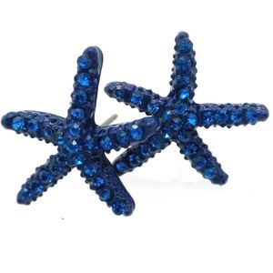 Cobalt Blue Crystal Starfish Stud Earrings